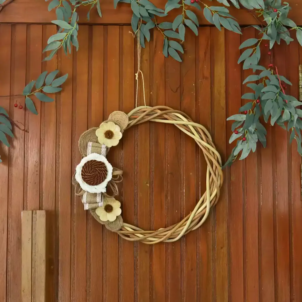 Handcrafted Large 16" Intertwined Rattan Wreaths, Beige