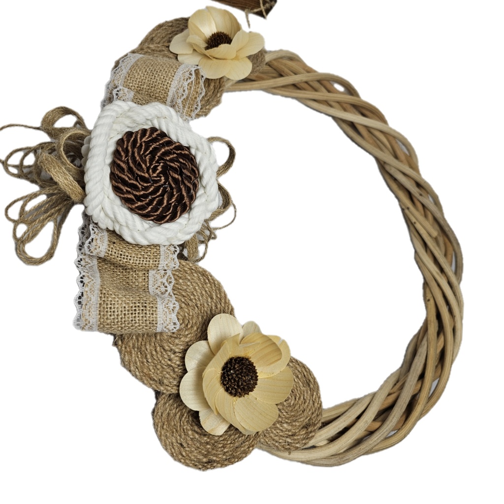Handcrafted Large 16" Intertwined Rattan Wreaths, Beige