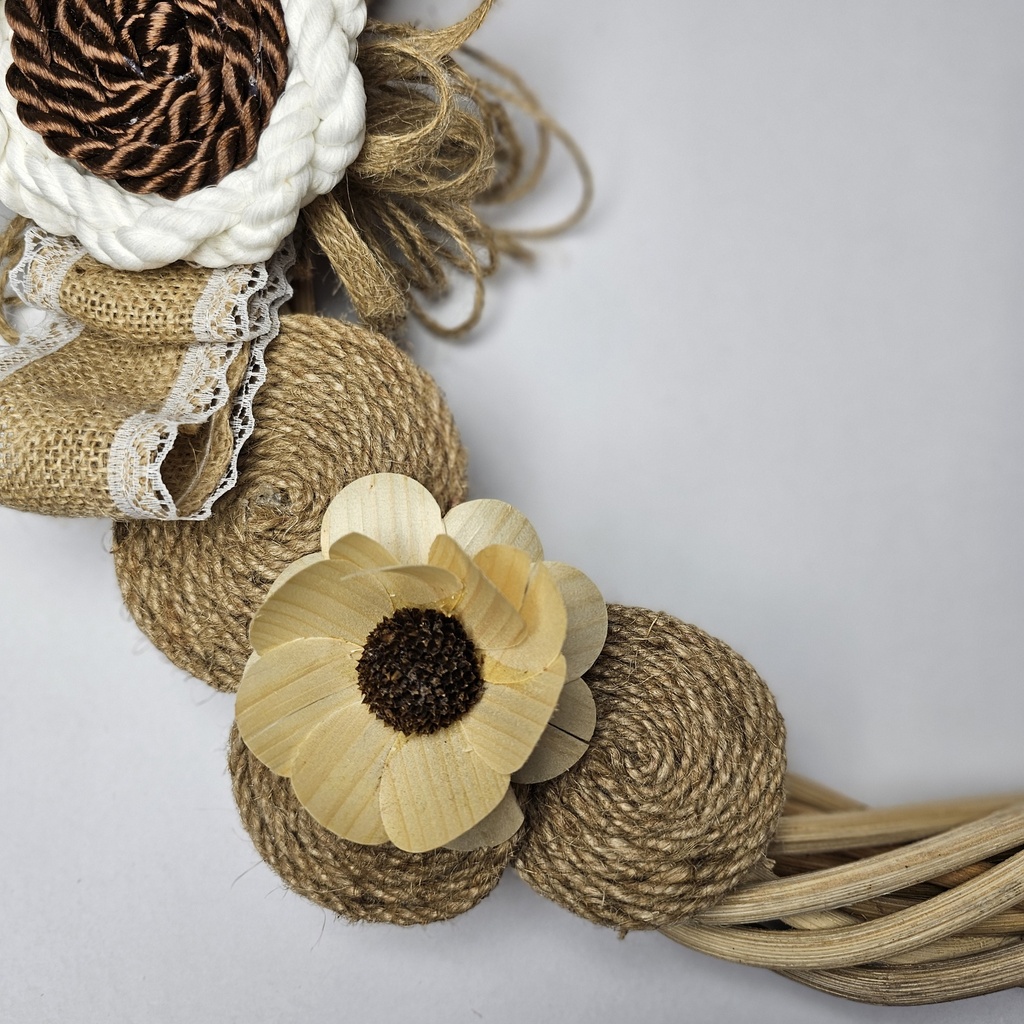 Handcrafted Large 16" Intertwined Rattan Wreaths, Beige