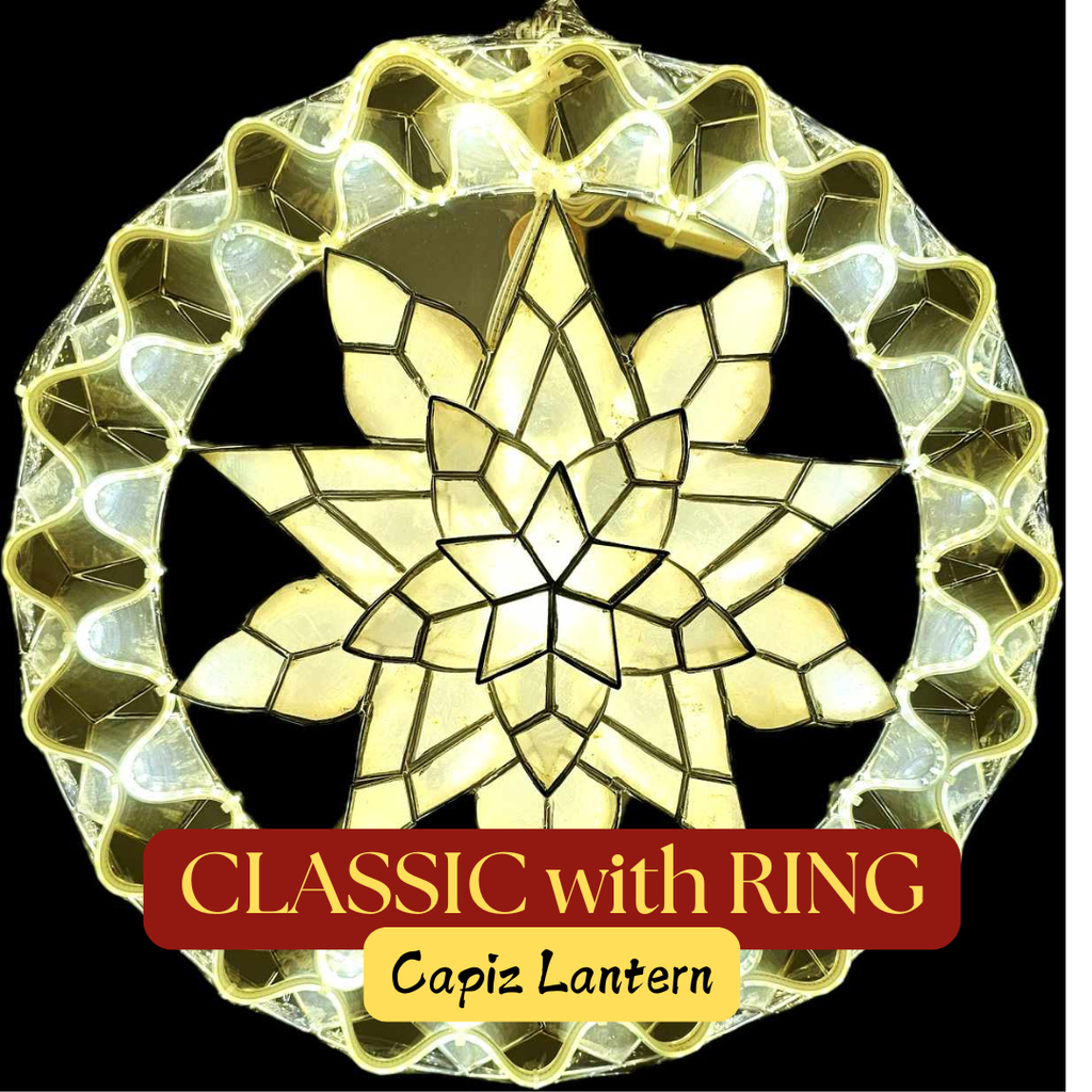 [US-0035] Parol Special Natural Capiz with Ring Capiz Lantern - 25 inches, US 110v