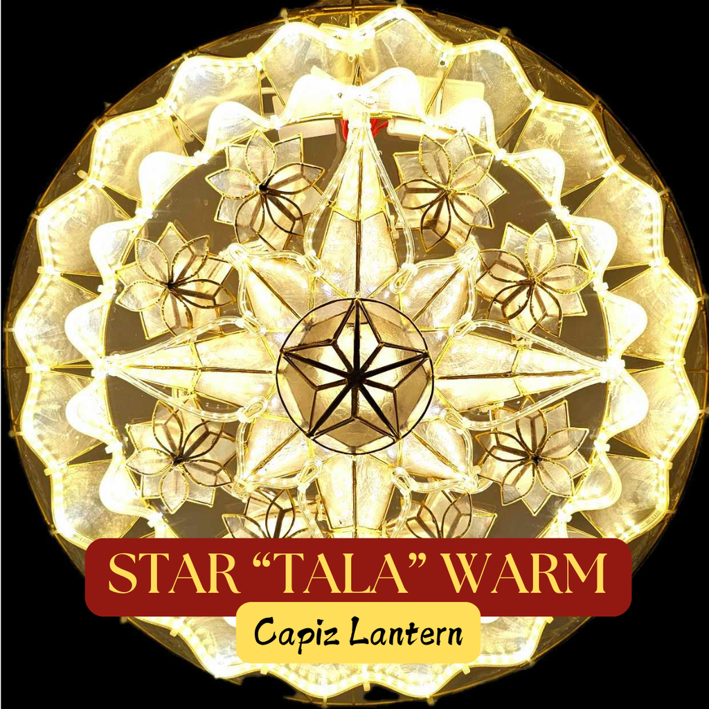 [US-0046] Parol Tala Warm Natural Capiz Lantern - 32 inches, US 110v