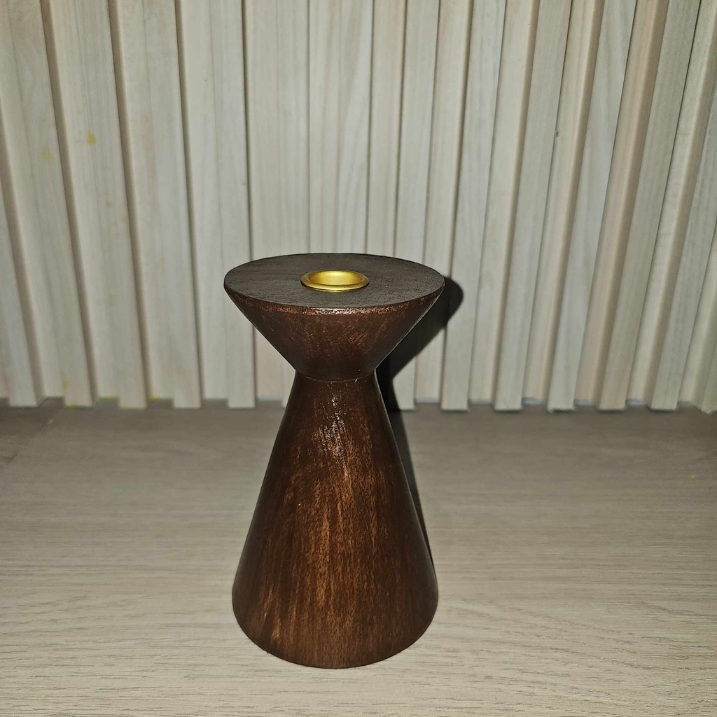 [US-0282B] Tapered Candlestick Holder with Gold Tin Cup, Small (Mahogany Stain)