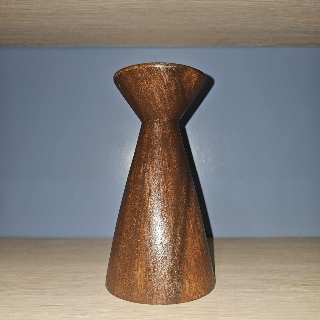 [US-0281B] Tapered Candlestick Holder with Gold Tin Cup, Medium (Mahogany Stain)