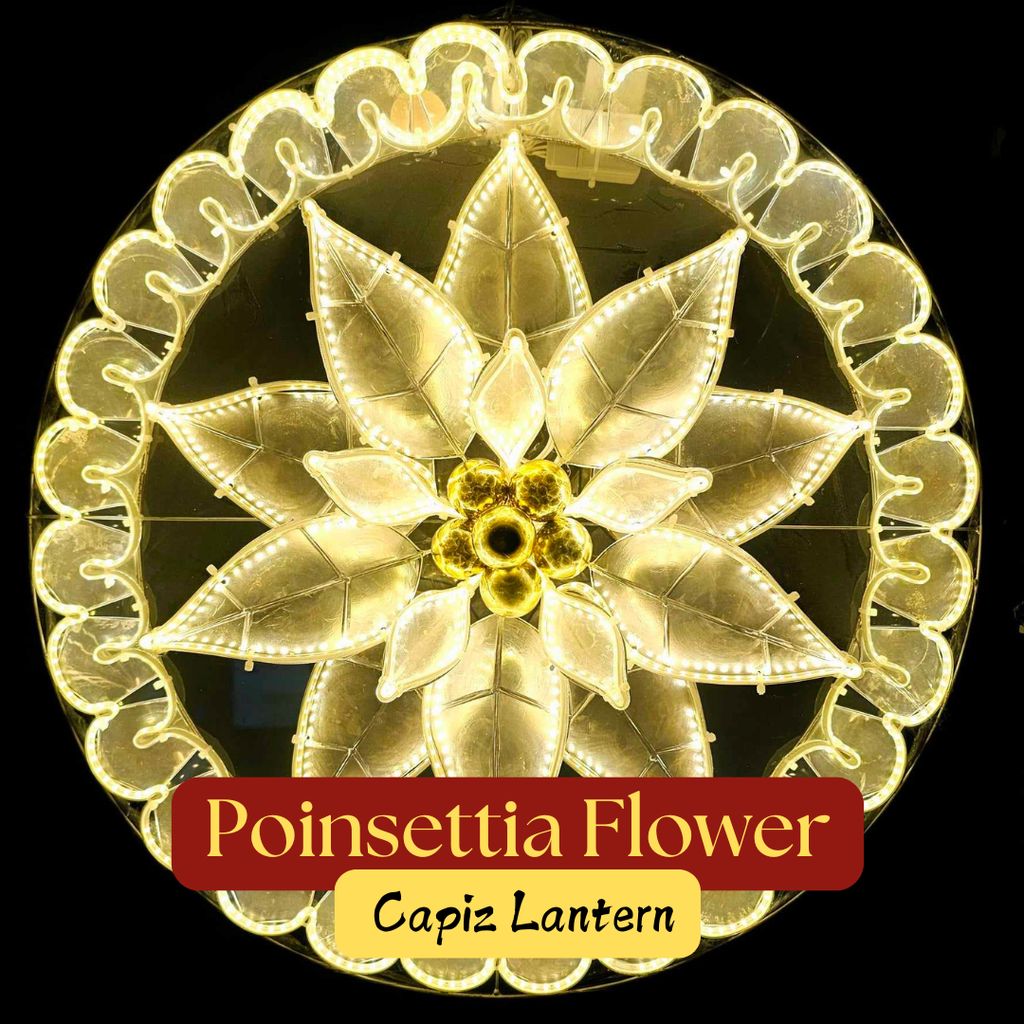 [US-0010] Parol Poinsettia Natural Capiz Lantern - 20 inches, US 110v