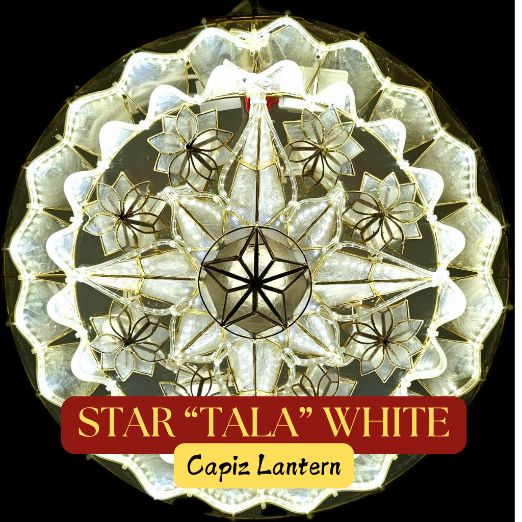 [US-0048] Parol Tala White Natural Capiz Lantern - 25 inches, US 110v