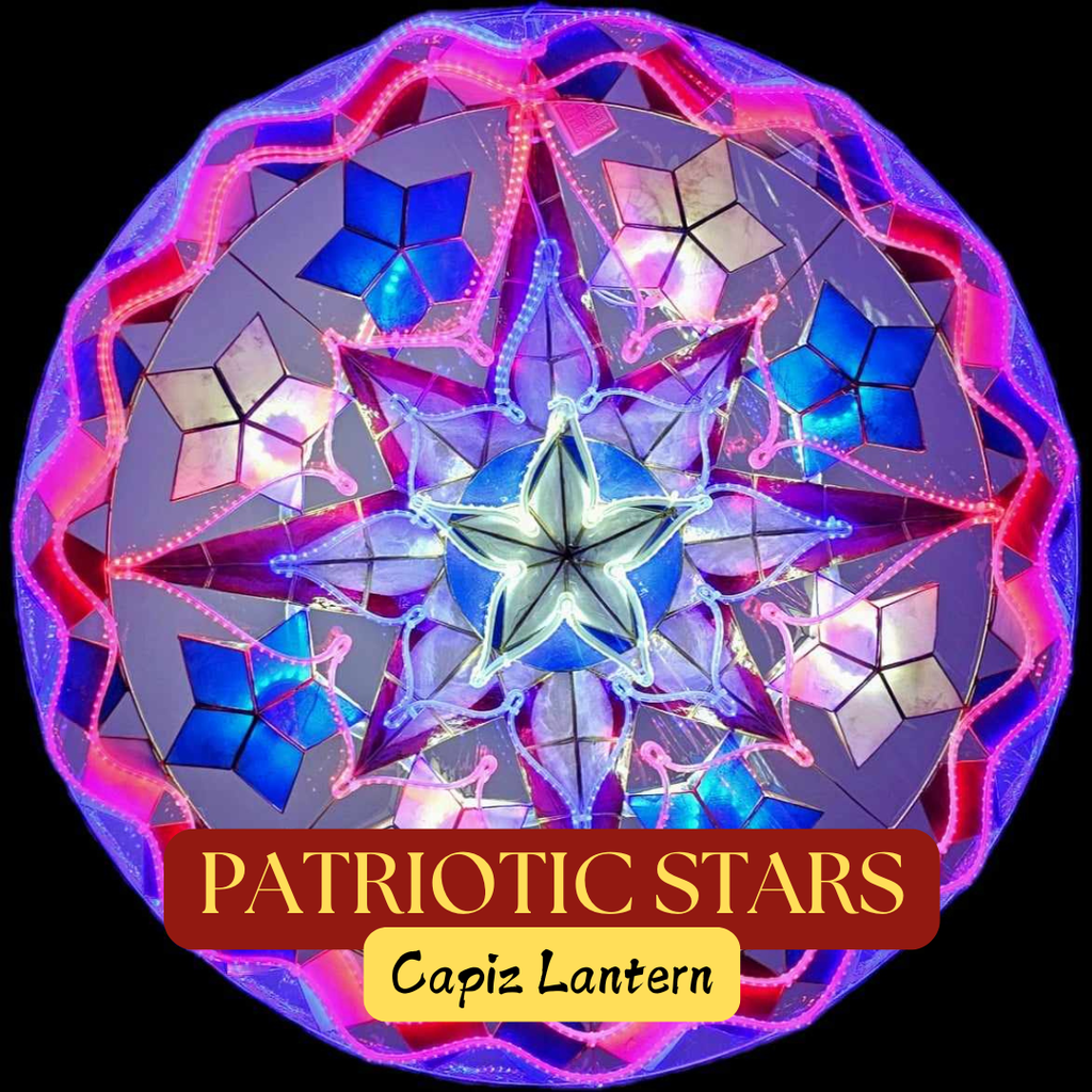 Parol Tala Patriotic Star Capiz Lantern - 25 inches, US 110v