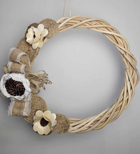 [US-0260] Handcrafted Large 16" Intertwined Rattan Wreaths, Beige
